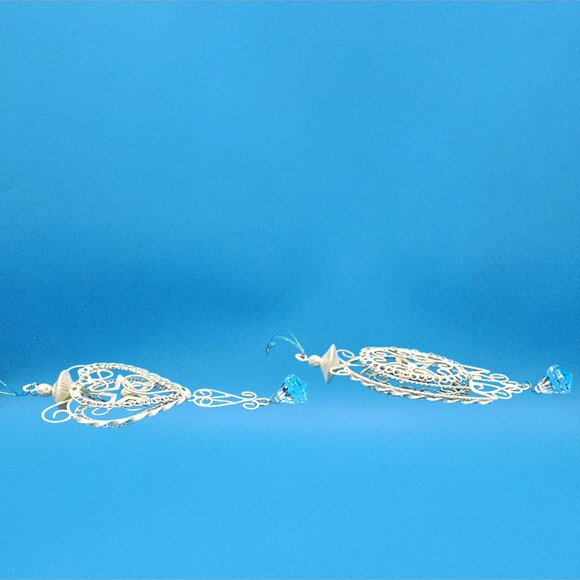 Christmas Ornaments White Glittered Metal Teardrop & Heart Filigree Holiday Set - Picture 8 of 8